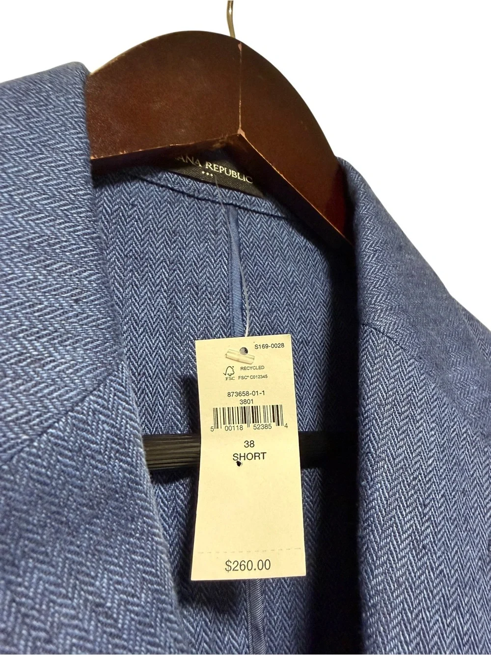 Banana Republic Blue Herringbone Linen Sports Blazer Coat Size 38S Tailored Fit